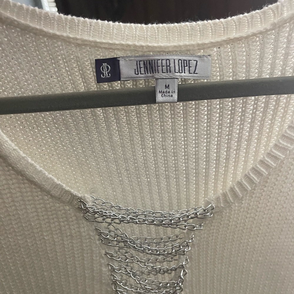 Jennifer Lopez V-Neck Sweater with Chain Accent